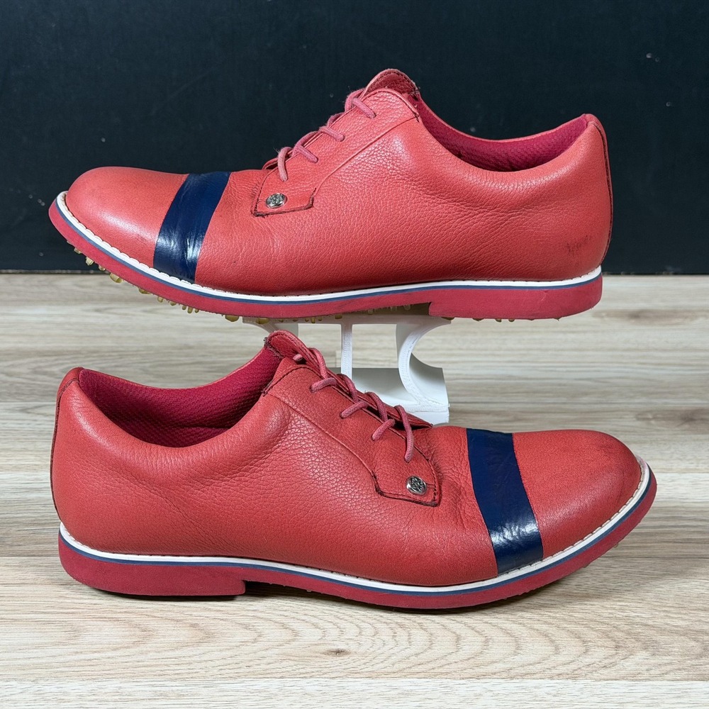 G/FORE Gallivanter Golf Shoes Women Size 8.5 Red Leather Spikeless Stripe Preppy